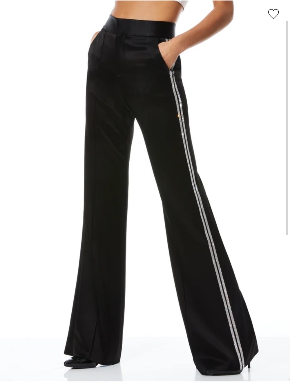 Alice + Olivia Black Wide-Leg Dylan Pant with Crystal Trim